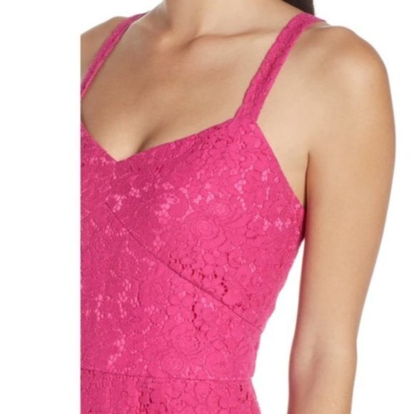 Chelsea28 Pink Dress Lace Flare Hem Midi Dress - Picture 4 of 7